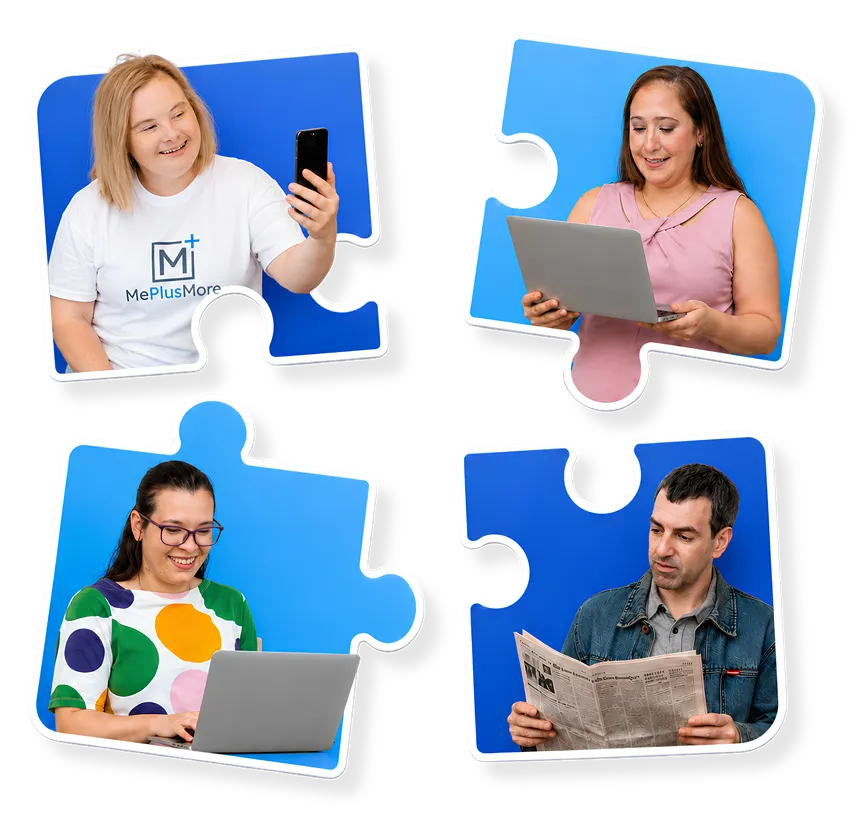 People using devices in an online community learning environment